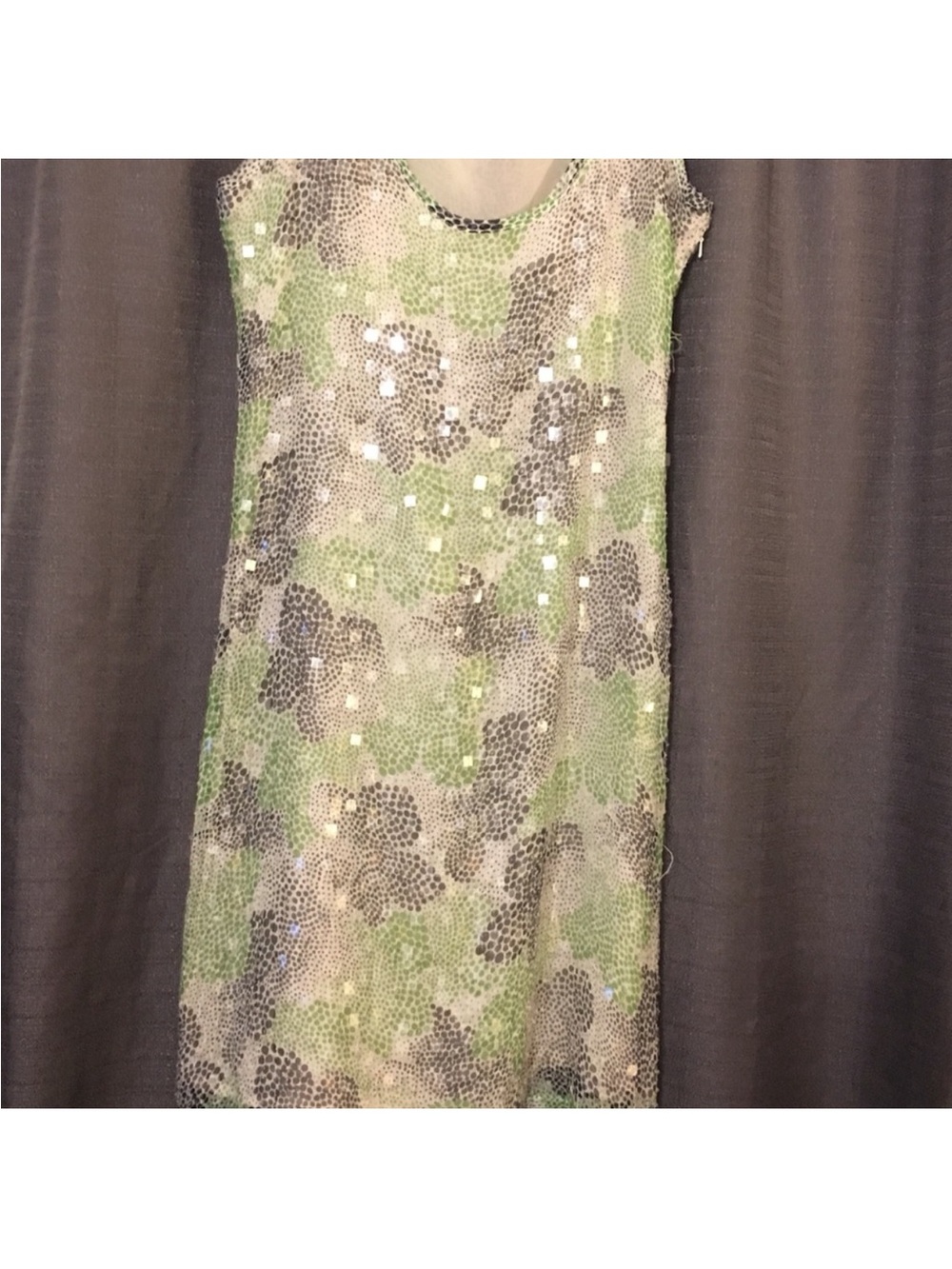 Tory Burch Cream/Gray/Green Sequin Silk Cocktail Tank Dress size 10 - Picture 5 of 8